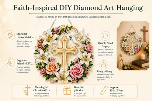 ✝️💐 Cross, Flowers & Dove Diamond Art Hanging Ornament Kit – A Relaxing DIY Craft Filled with Faith & Peace ✨🙏