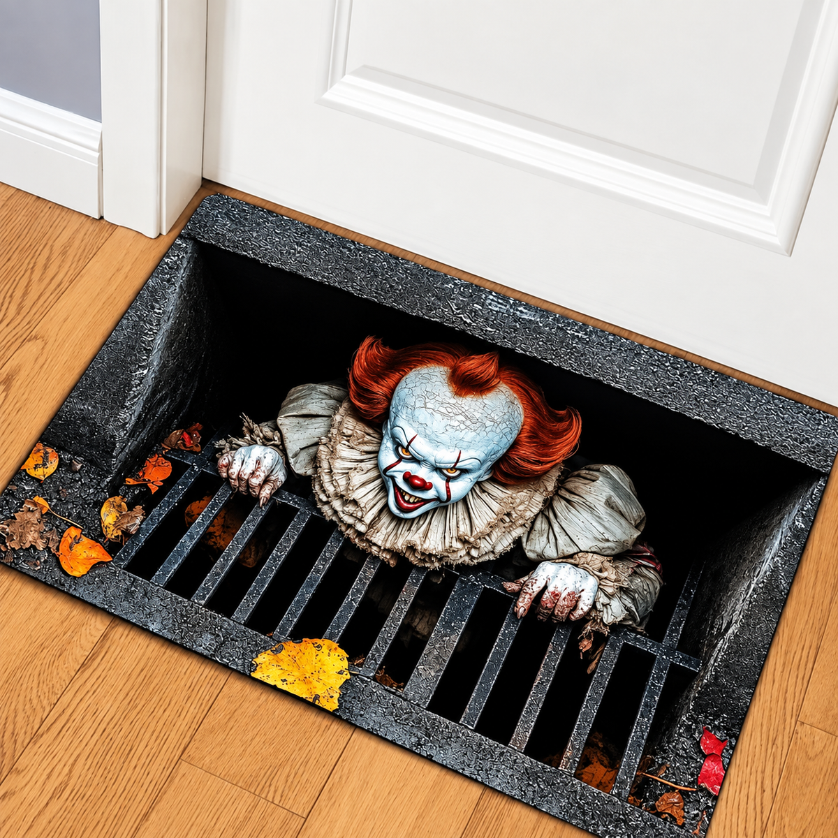 💀 3D Skull Pit Halloween Doormat – Creepy Optical Illusion Floor Rug for Spooky Home Décor