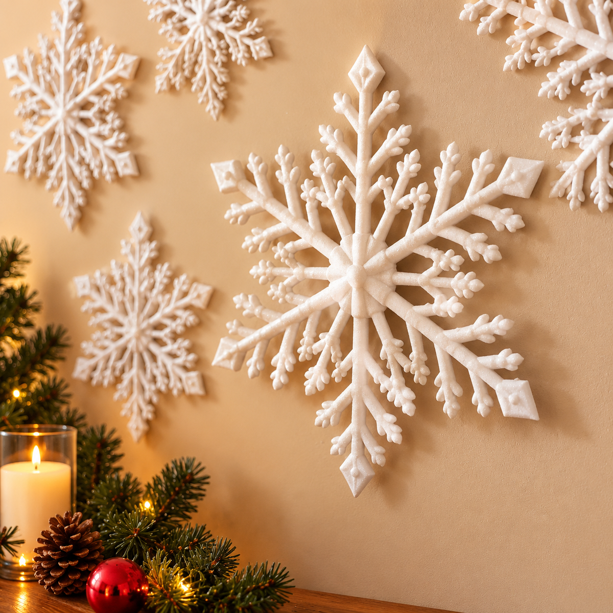 ❄️ 3D White Snowflake Wall Lights – Magical Christmas Holiday Decorations