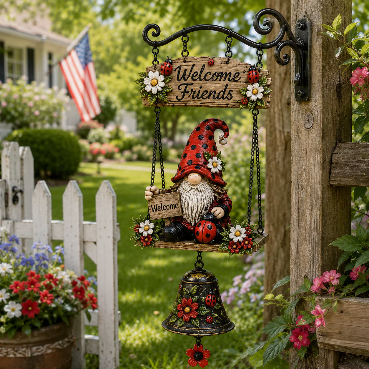 Outdoor garden gnome bell ornament