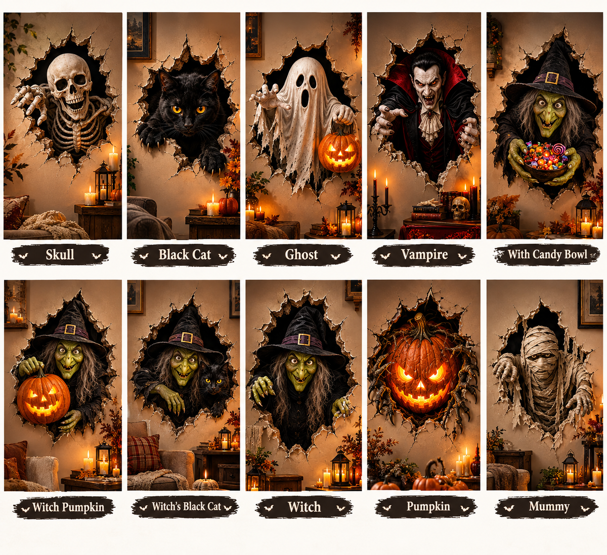 🎃 Halloween Break-In 3D Wall Decals – Spooky Door & Wall Stickers