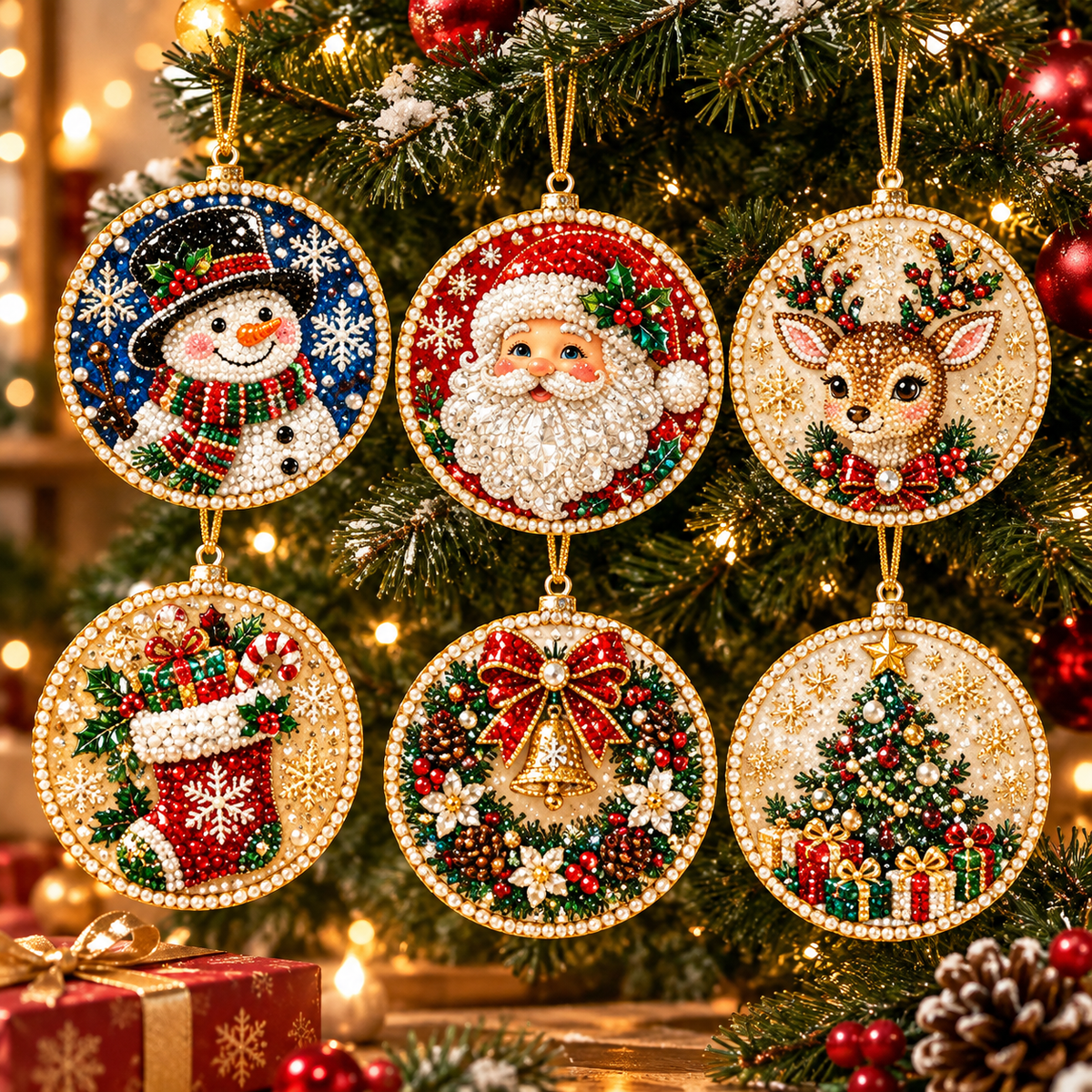 6PCS Crystal-Like Diamond Art Christmas Decorations ✨
