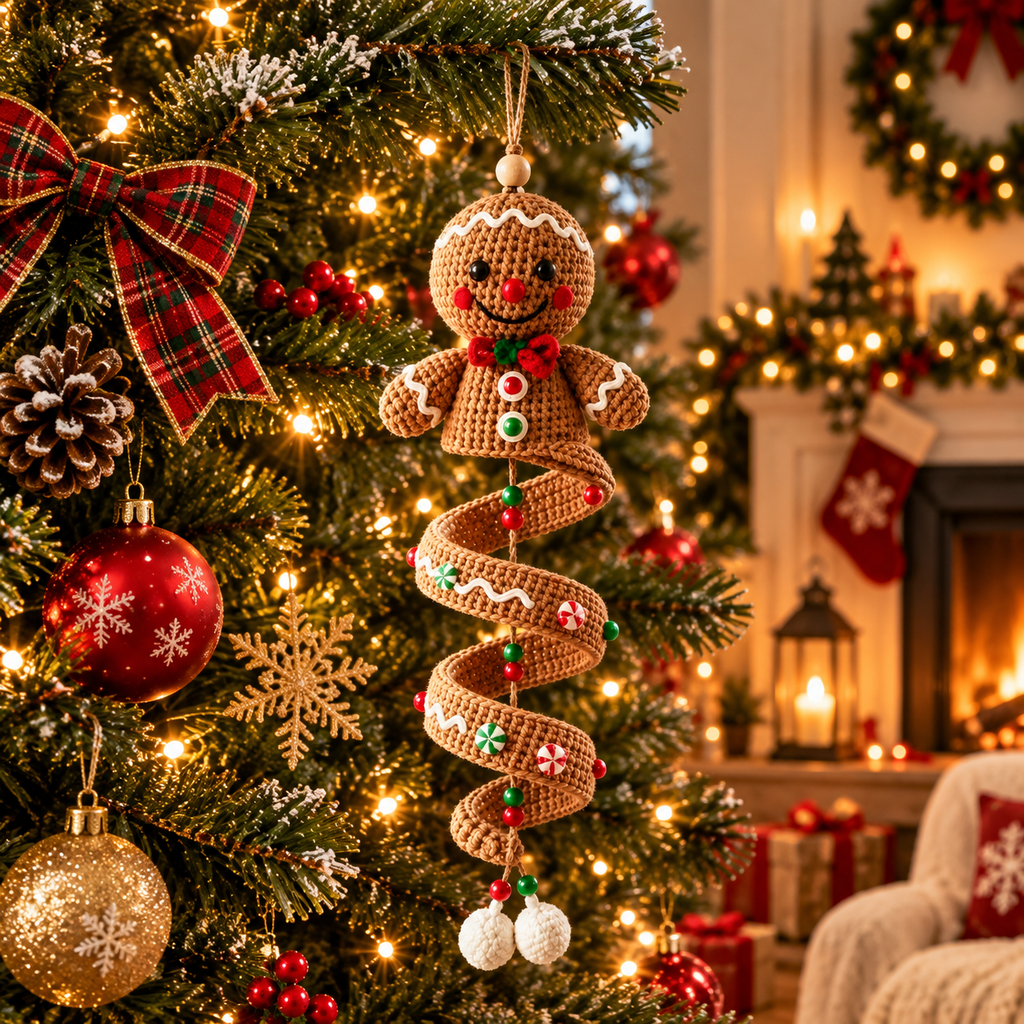 🎄 Handmade Crochet Holiday Hanging Ornaments – Christmas & Halloween Spiral Character Decorations