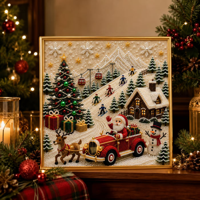 🎄🎅 Premium 3D Pearl Christmas Wall Art Kit | Luxury Flocked Canvas with Scratch-Resistant Non-Fading Pearl Beads DIY Holiday Decor⛄️❄️