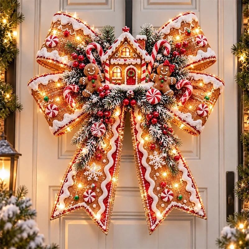 🎀🎄 Weihnachtliche Zauberschleifen-Türhänger – Übergroße, leuchtende Weihnachtsschleifen in 6 festlic
