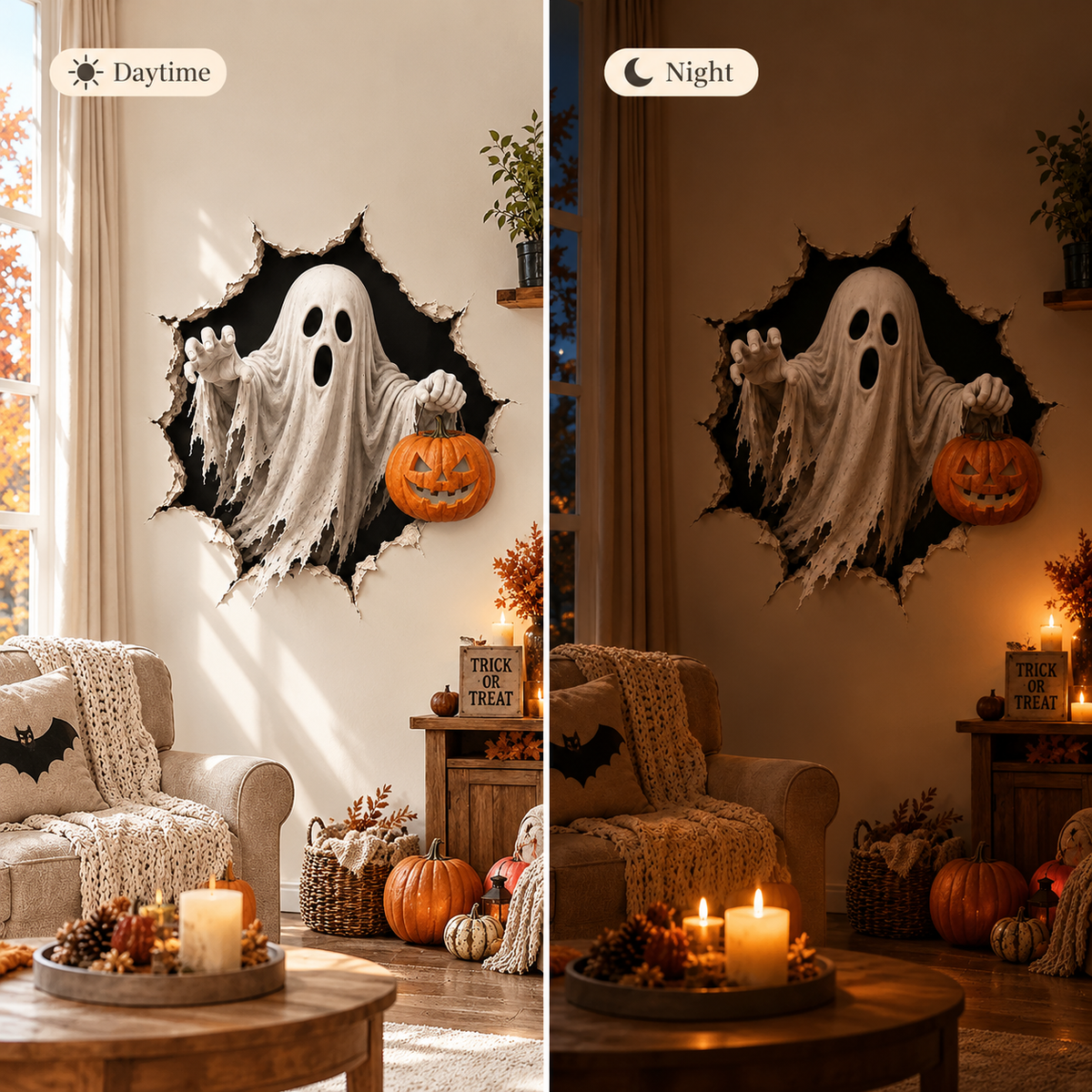 🎃 Halloween Break-In 3D Wall Decals – Spooky Door & Wall Stickers