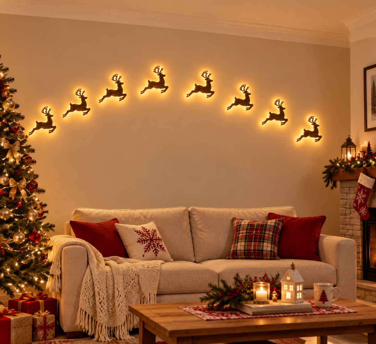LED Reindeer Wall Decorations - Festive Christmas Lighting