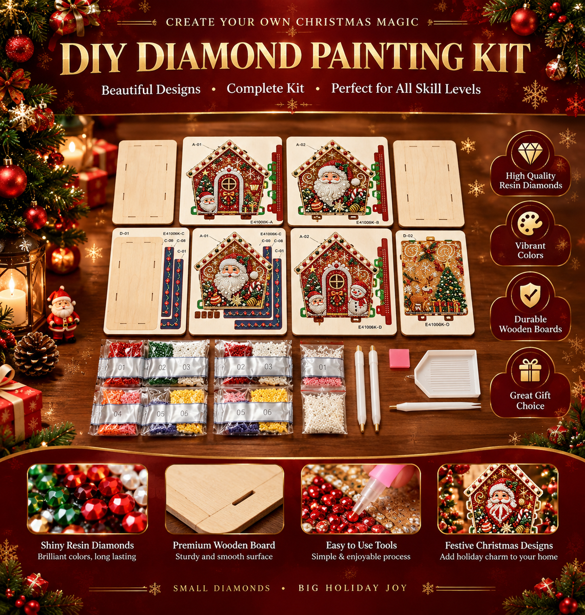 🎄Plymagic DIY Pearl Art - Christmas Collection - Santa Christmas Gingerbread House