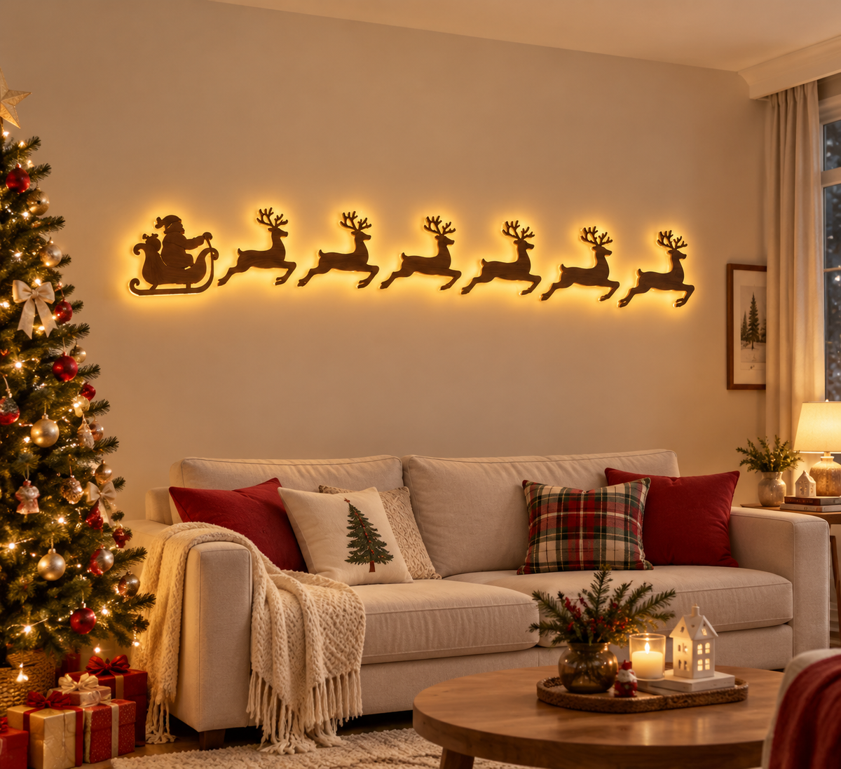 LED Reindeer Wall Decorations - Festive Christmas Lighting