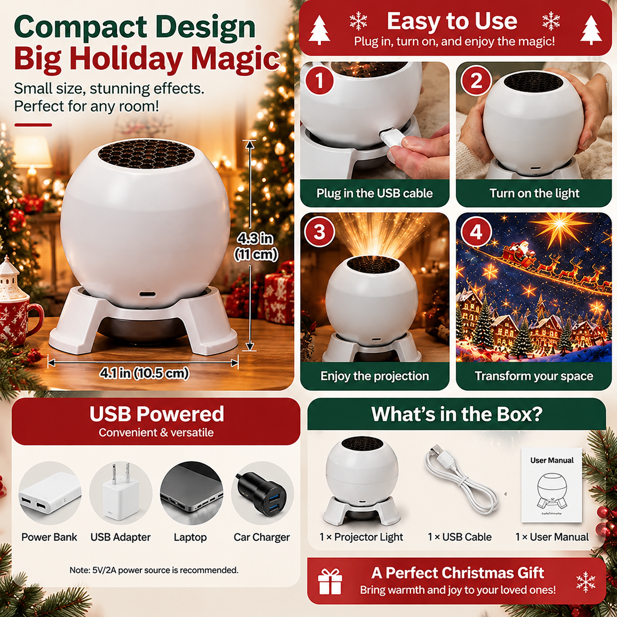 🎅 Turn Any Room Into a Christmas Wonderland – Holiday Projection Night Light