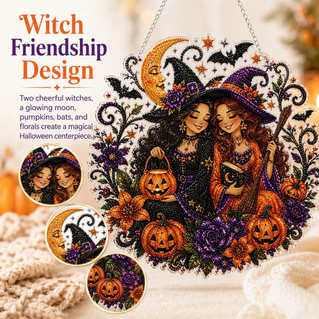 🎃Halloween Witch Friendship Diamond Art Suncatcher Sparkling Window Decor Gift✨🎃✨✨