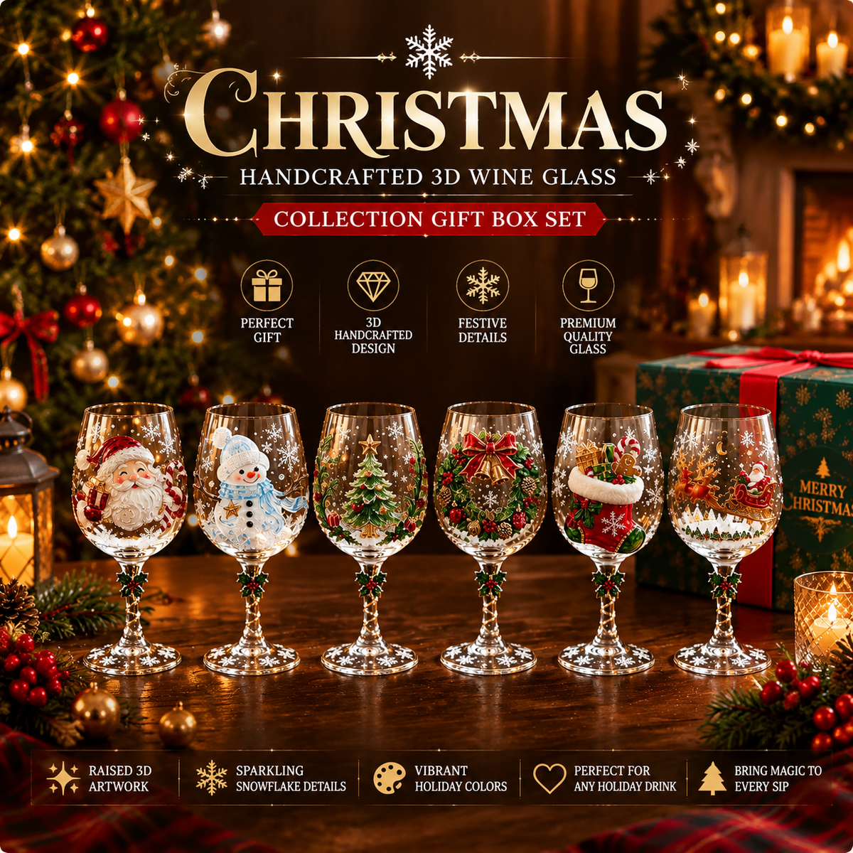 🔥🎁Christmas 3D Wine Glass Collection Gift Box Set✨