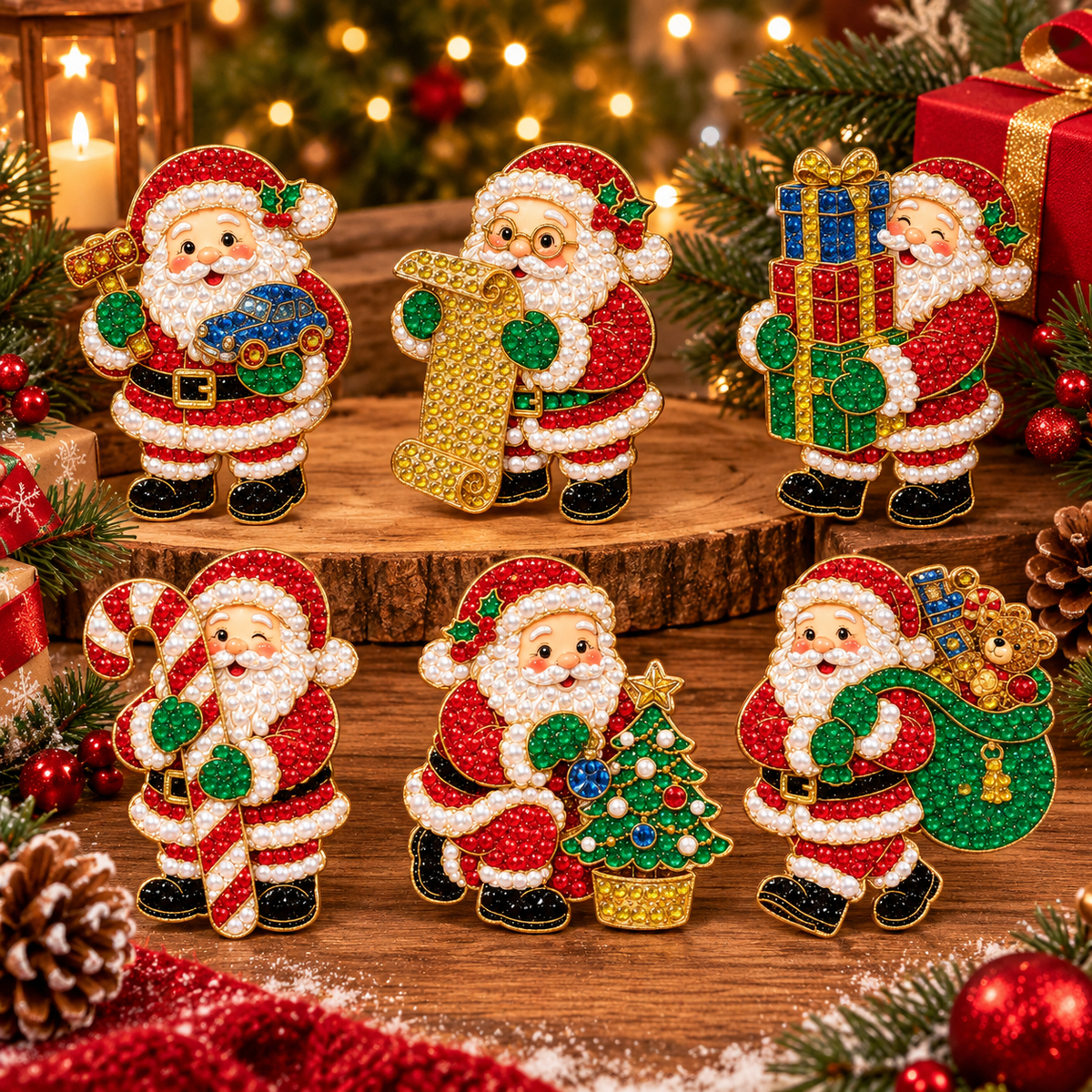 🎅 6PCS DIY Santa Claus Diamond Painting Fridge Magnets – Christmas Craft Kit