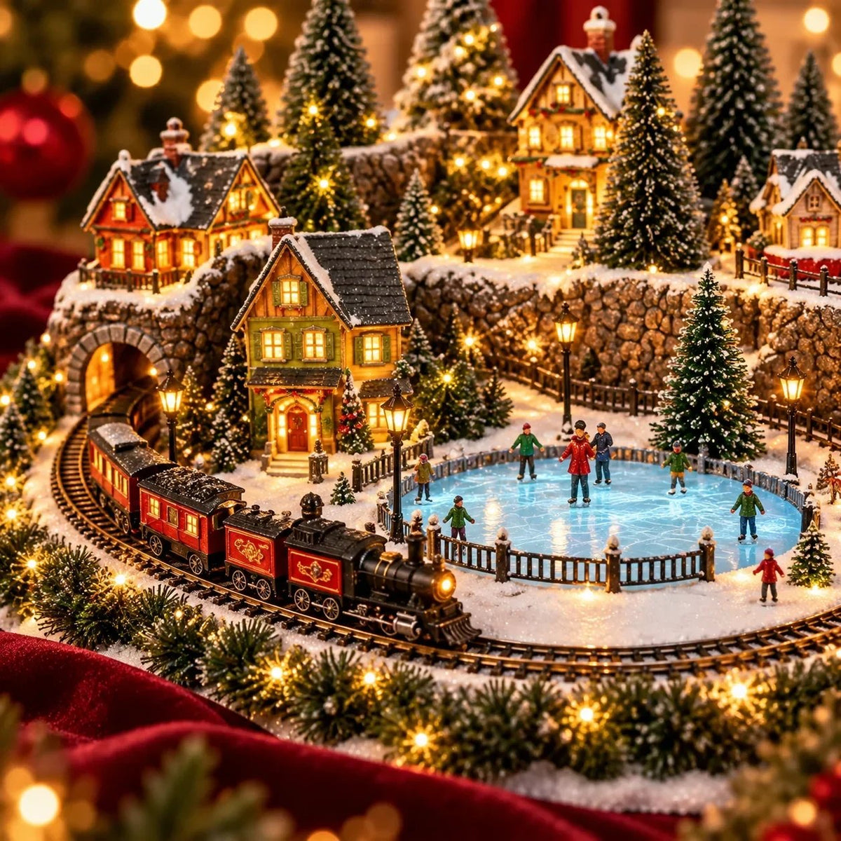 🔥 Animierte Weihnachtszug- und Eisbahnszene ✨