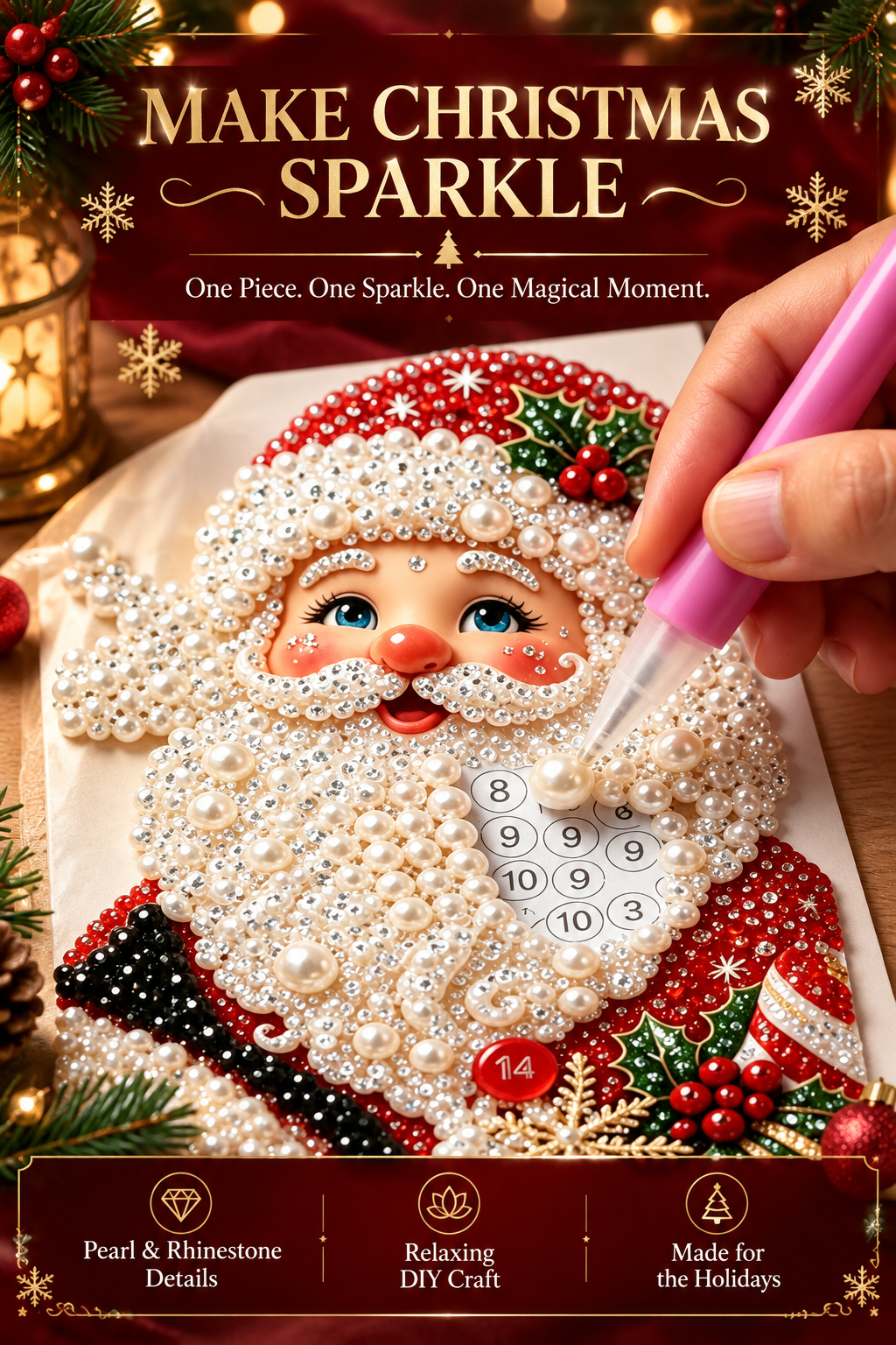 🎄Plymagic DIY Pearl Art - Christmas Collection - Santa Christmas Gingerbread House