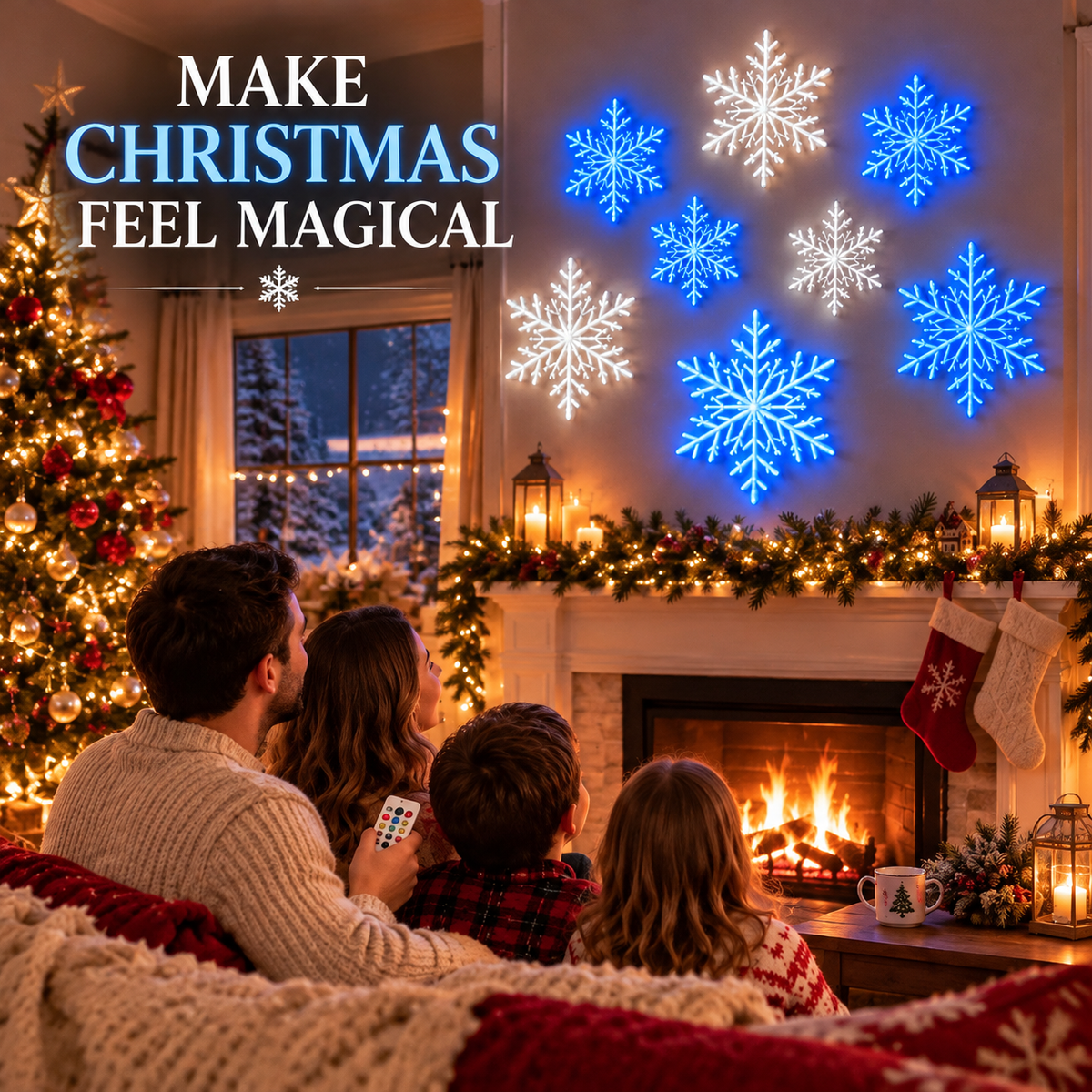 ❄️ 3D White Snowflake Wall Lights – Magical Christmas Holiday Decorations