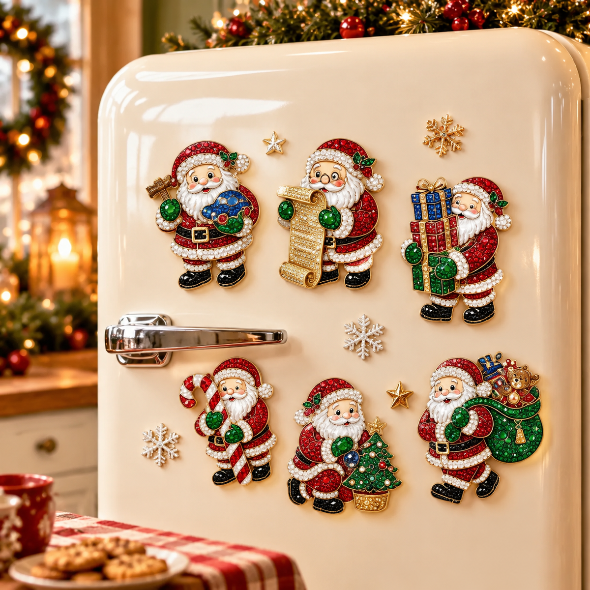 🎅 6PCS DIY Santa Claus Diamond Painting Fridge Magnets – Christmas Craft Kit