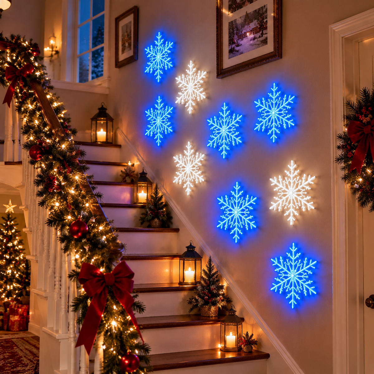 ❄️ 3D White Snowflake Wall Lights – Magical Christmas Holiday Decorations