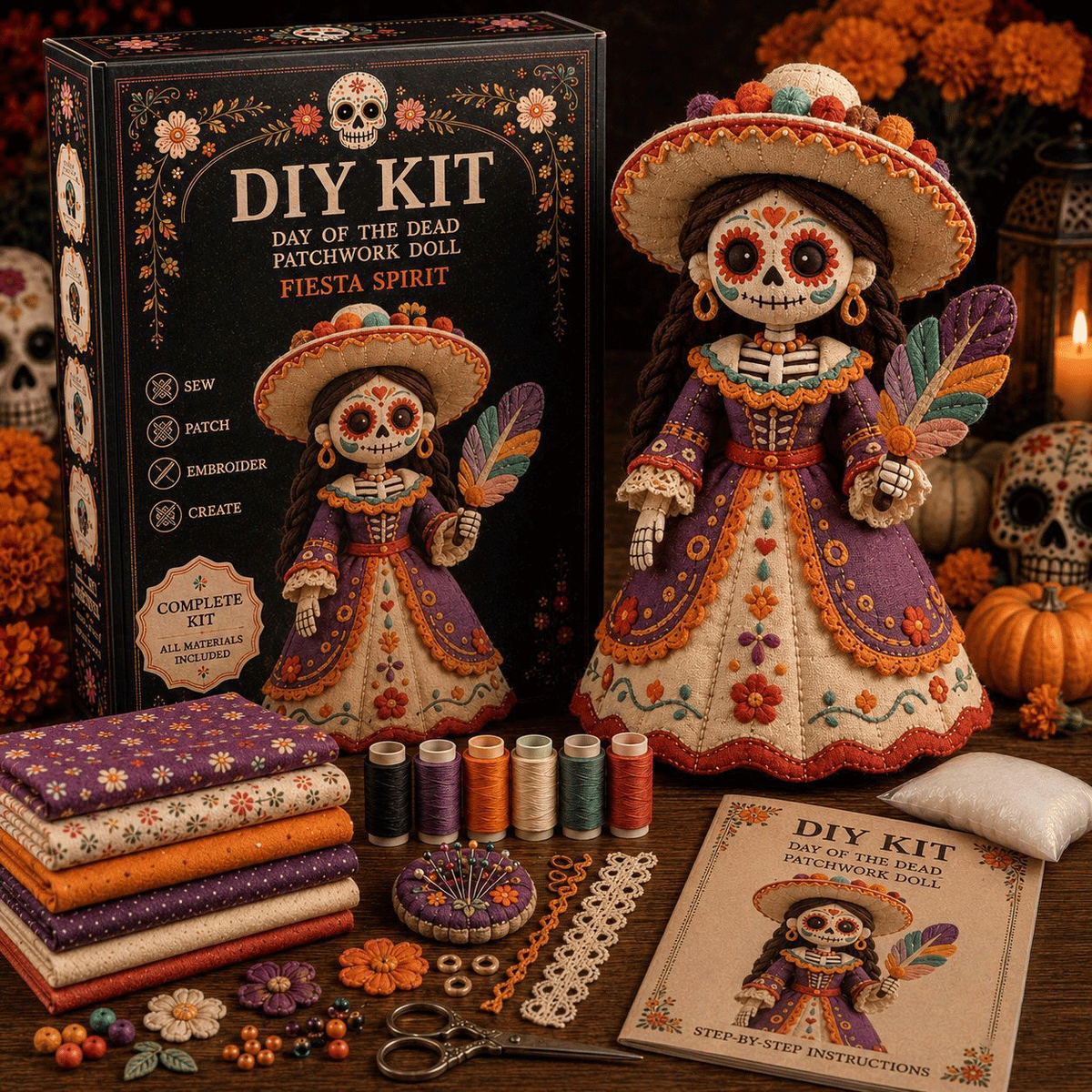 DIY Patchwork Doll Sewing Kit 🎃 Create Your Own Handmade Fabric Doll