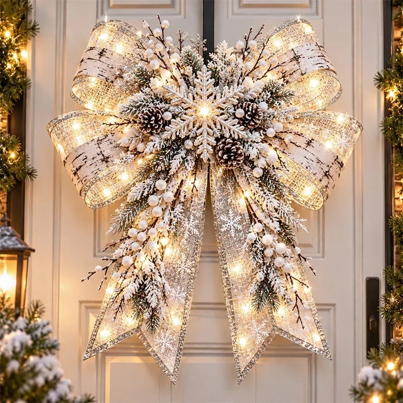 🎀🎄 Weihnachtliche Zauberschleifen-Türhänger – Übergroße, leuchtende Weihnachtsschleifen in 6 festlic