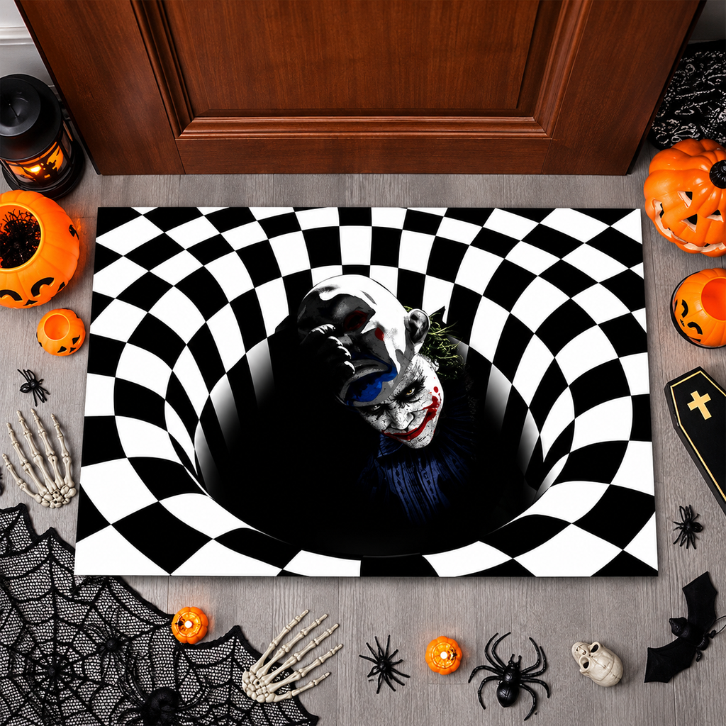 💀 3D Skull Pit Halloween Doormat – Creepy Optical Illusion Floor Rug for Spooky Home Décor