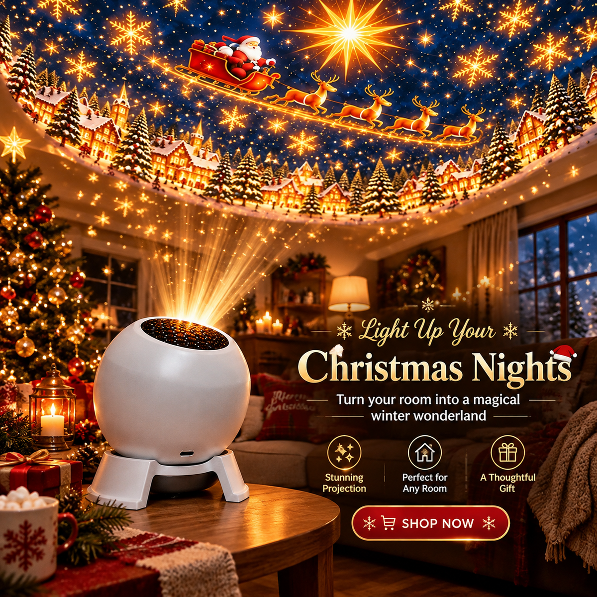 🎅 Turn Any Room Into a Christmas Wonderland – Holiday Projection Night Light