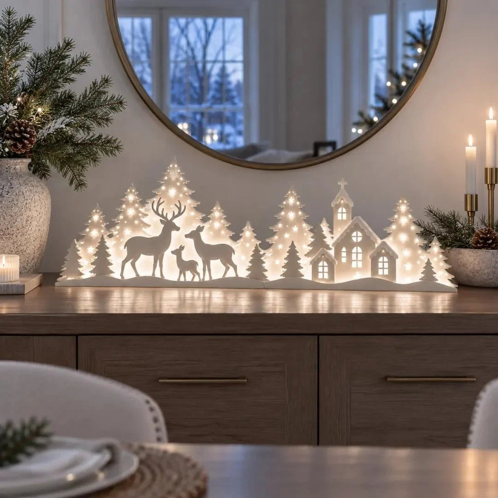 🦌 Leuchtende Weihnachtsdeko fürs Fenster – Rentier & Dorf | 2-teiliges LED-Set ✨