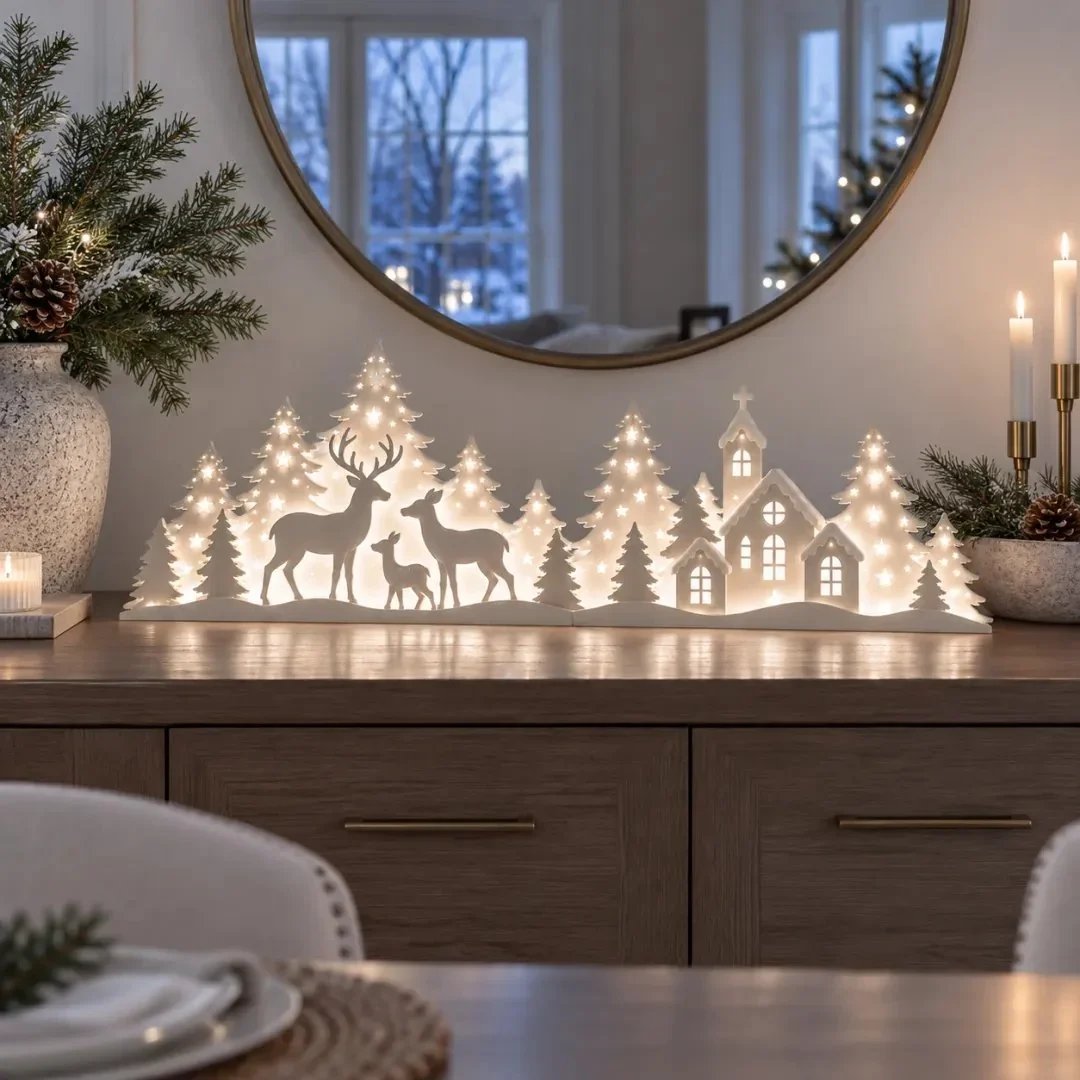 🦌 Leuchtende Weihnachtsdeko fürs Fenster – Rentier & Dorf | 2-teiliges LED-Set ✨