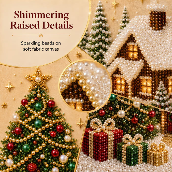🎄🎅 Premium 3D Pearl Christmas Wall Art Kit | Luxury Flocked Canvas with Scratch-Resistant Non-Fading Pearl Beads DIY Holiday Decor⛄️❄️