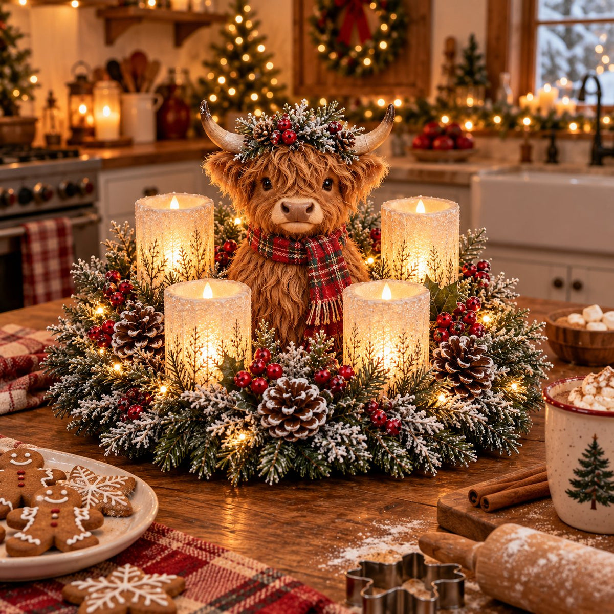 ✨ Dekorative Lichter in Form von Waldtieren, die im Schein flammenloser Kerzen flackern. 🎁🌟