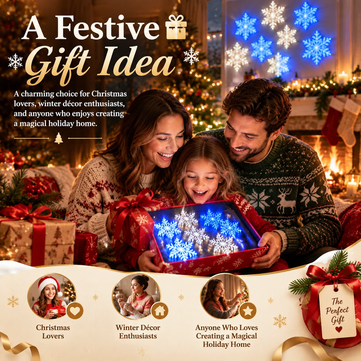 ❄️ 3D White Snowflake Wall Lights – Magical Christmas Holiday Decorations