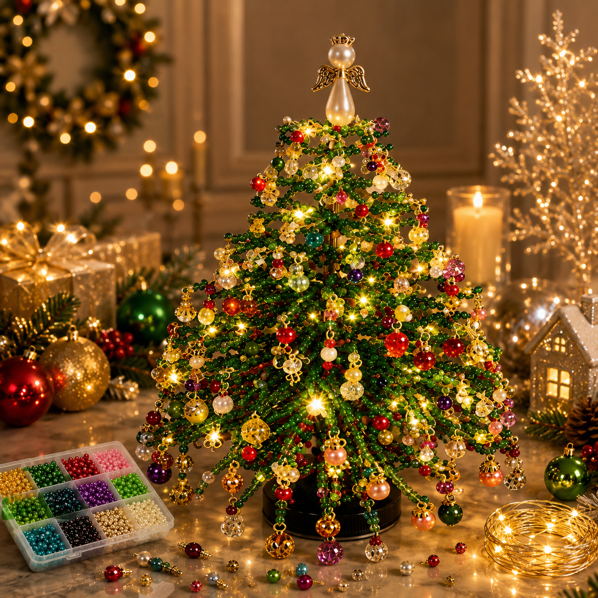 ✨ Bring Holiday Magic Home - DIY Handmade Tree with Pearl & Crystal Beads