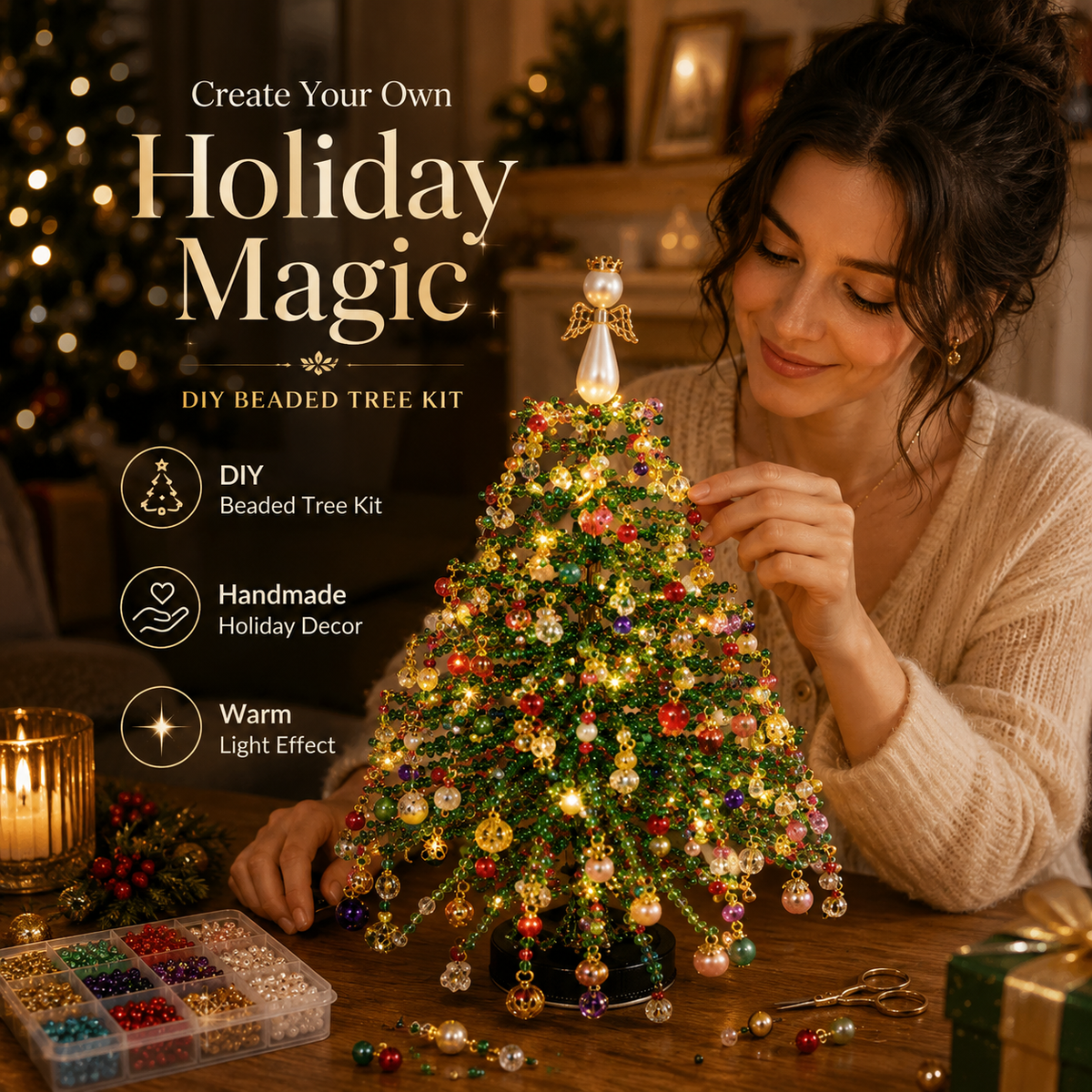✨ Bring Holiday Magic Home - DIY Handmade Tree with Pearl & Crystal Beads