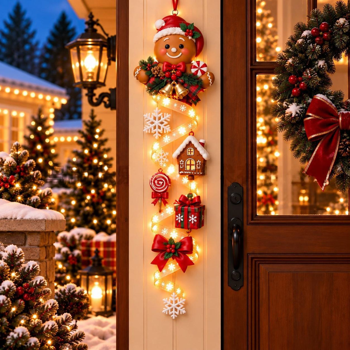 LED Christmas Door Hanging Decoration – Santa, Snowman & Gingerbread Designs