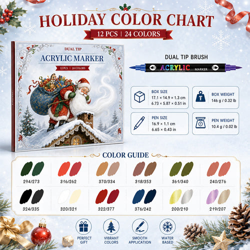 12-Pack Dual Tip Acrylic Paint Markers – 24 Vibrant Colors