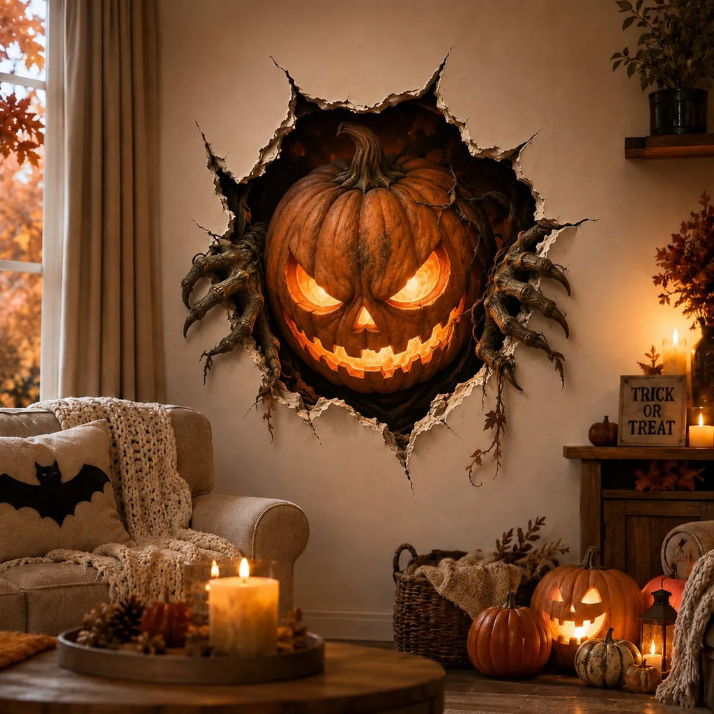 🎃 Halloween Break-In 3D Wall Decals – Spooky Door & Wall Stickers