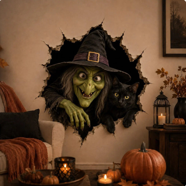 Witch and black cat wall decal