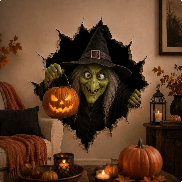 🎃 Halloween Break-In 3D Wall Decals – Spooky Door & Wall Stickers