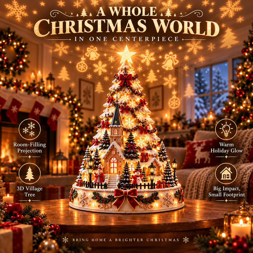 Christmas Village Lightscape Tree creating a festive Christmas scene in a living room