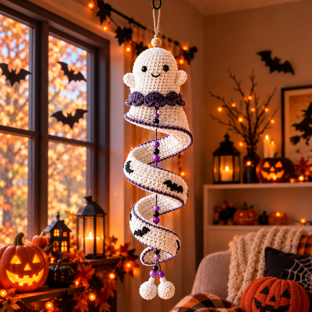 🎄 Handmade Crochet Holiday Hanging Ornaments – Christmas & Halloween Spiral Character Decorations