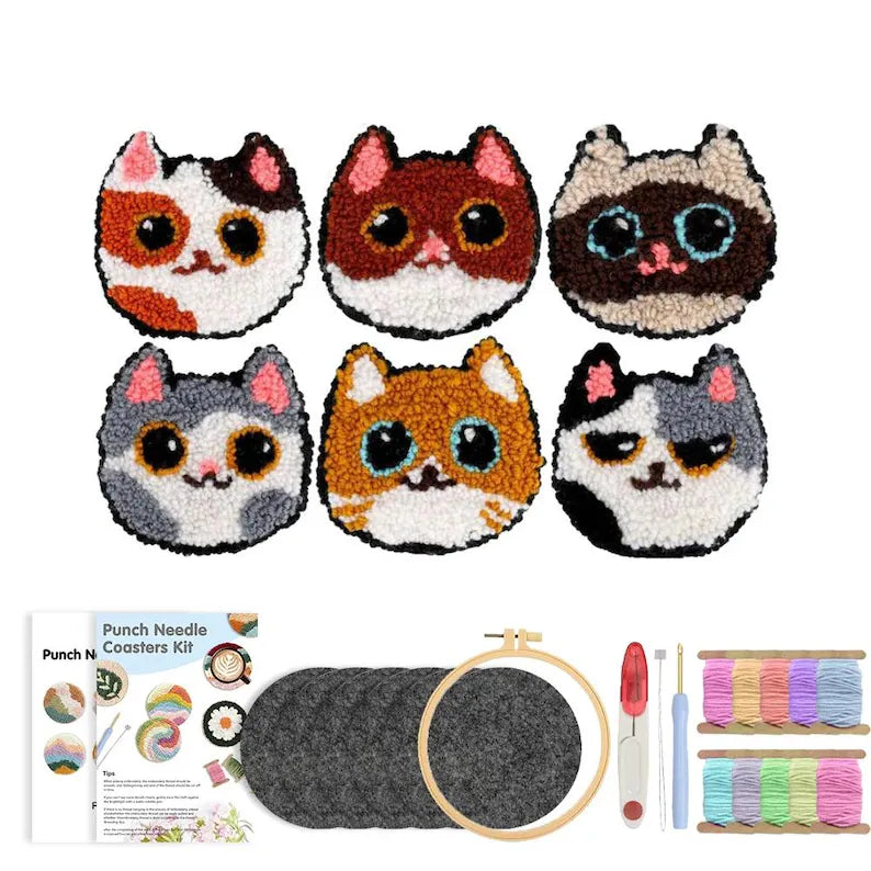 DIY Cat Punch Needle Coaster Kit – Beginner Friendly Craft Set