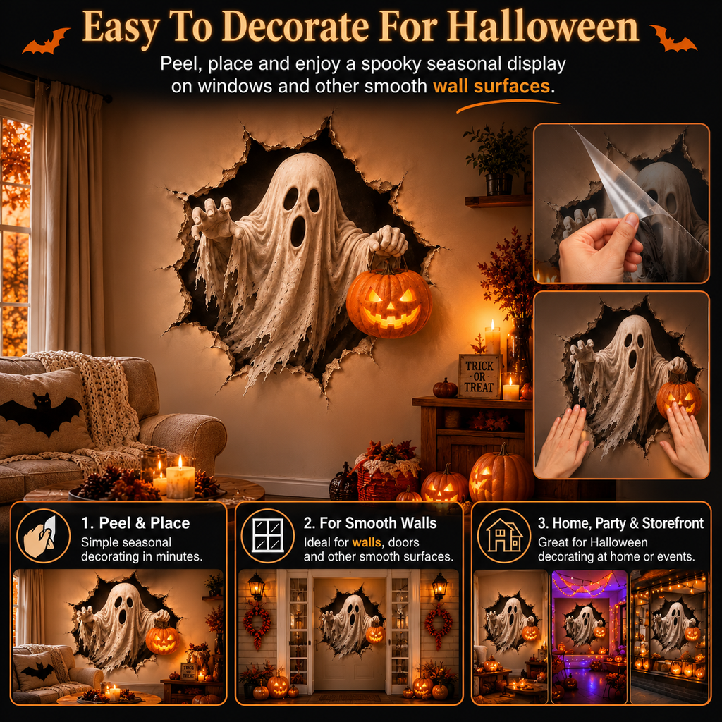 🎃 Halloween Break-In 3D Wall Decals – Spooky Door & Wall Stickers