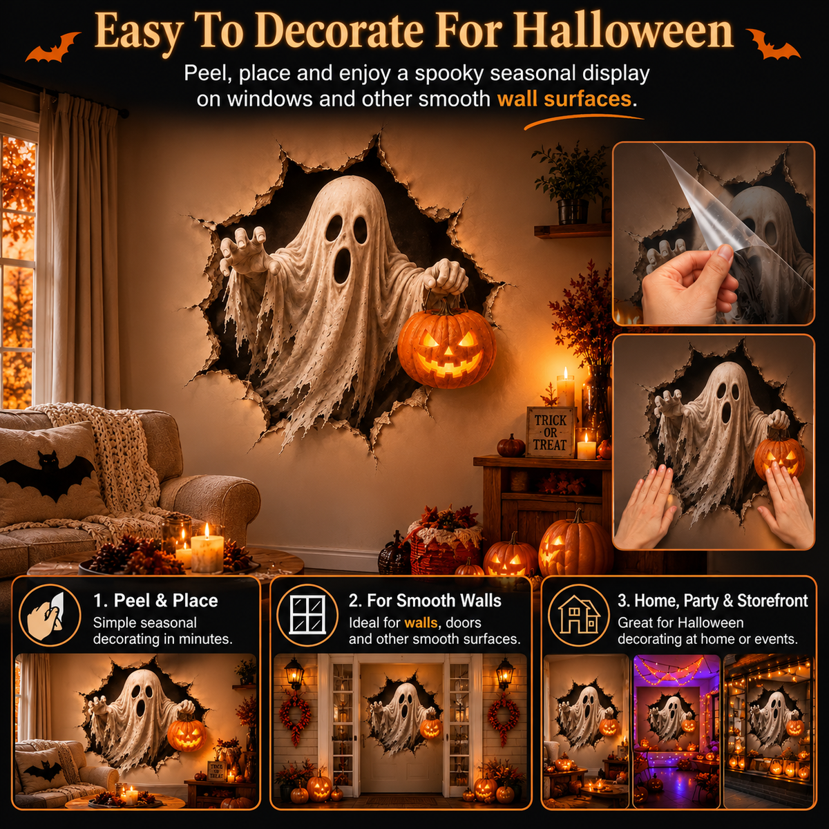 🎃 Halloween Break-In 3D Wall Decals – Spooky Door & Wall Stickers