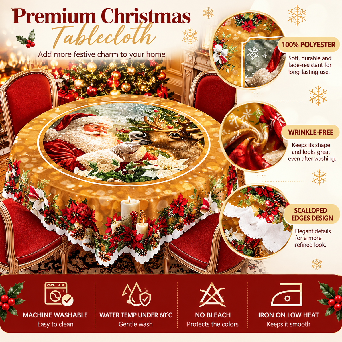 🎅 Christmas Tablecloth | Round & Rectangle