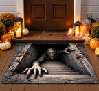 💀 3D Skull Pit Halloween Doormat – Creepy Optical Illusion Floor Rug for Spooky Home Décor