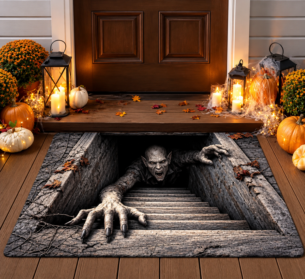 💀 3D Skull Pit Halloween Doormat – Creepy Optical Illusion Floor Rug for Spooky Home Décor