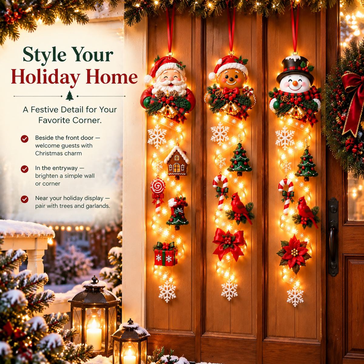LED Christmas Door Hanging Decoration – Santa, Snowman & Gingerbread Designs