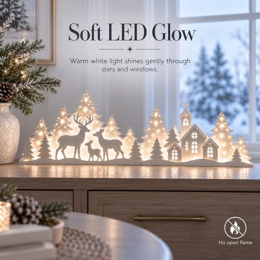 🦌 Leuchtende Weihnachtsdeko fürs Fenster – Rentier & Dorf | 2-teiliges LED-Set ✨