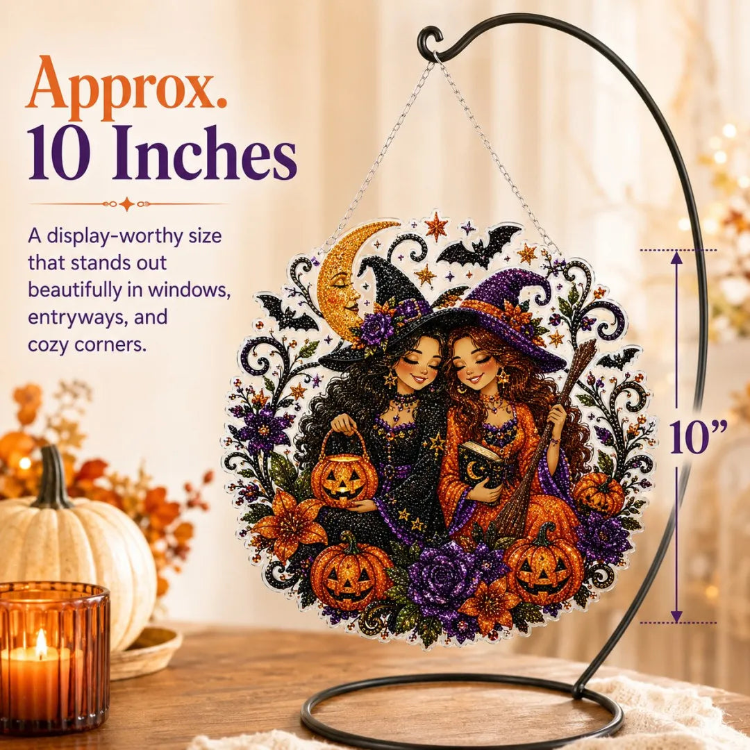 🎃Halloween Witch Friendship Diamond Art Suncatcher Sparkling Window Decor Gift✨🎃✨✨