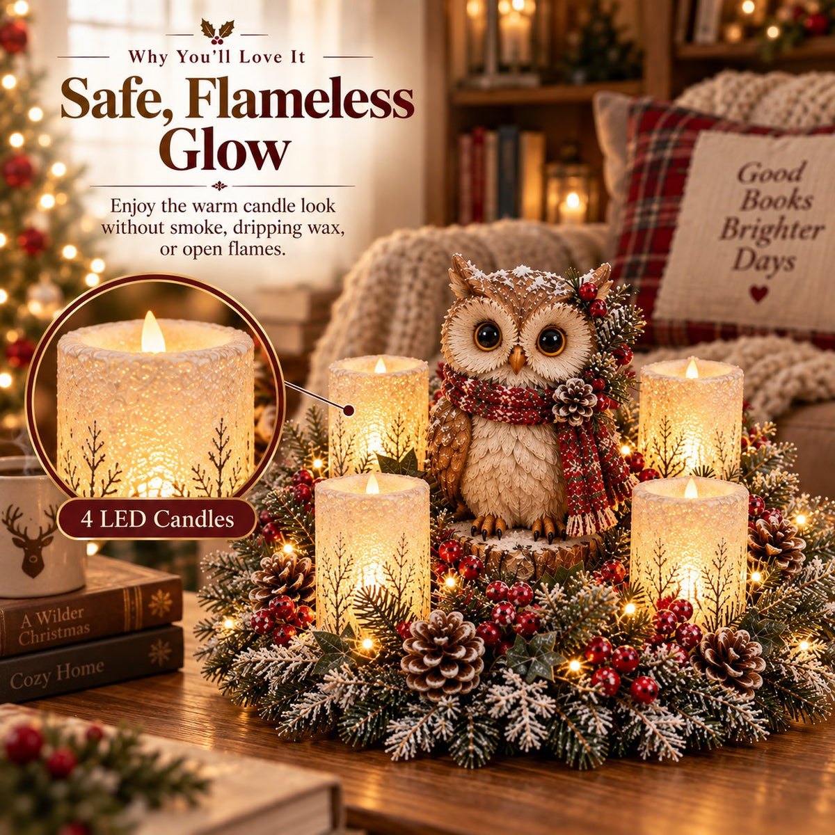 ✨ Dekorative Lichter in Form von Waldtieren, die im Schein flammenloser Kerzen flackern. 🎁🌟